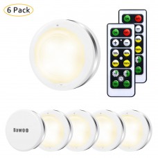 Under Cabinet Lights,Bawoo Wireless LED Puck Lights Remote Control, 4000K Natural White Brightness Dimmable Battery Powered Touch Closet Cupboard Kitchen Wardrobe Lights, 6 Pack